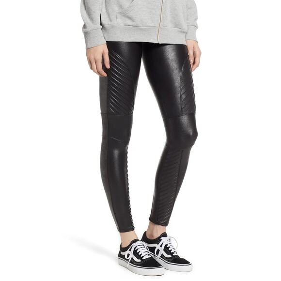 SPANX Women’s Black Leather-Look Leggings size Small - Picture 1 of 15